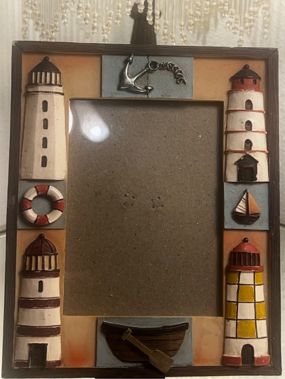 Vintage 3D Coastal Nautical Resin Picture Frame – Lighthouses, Anchor & Boat - Picture 1 of 8